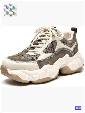 Chunky Platform Sneakers Leather Lace Up Dad Shoes Comfortable Y2K Retro